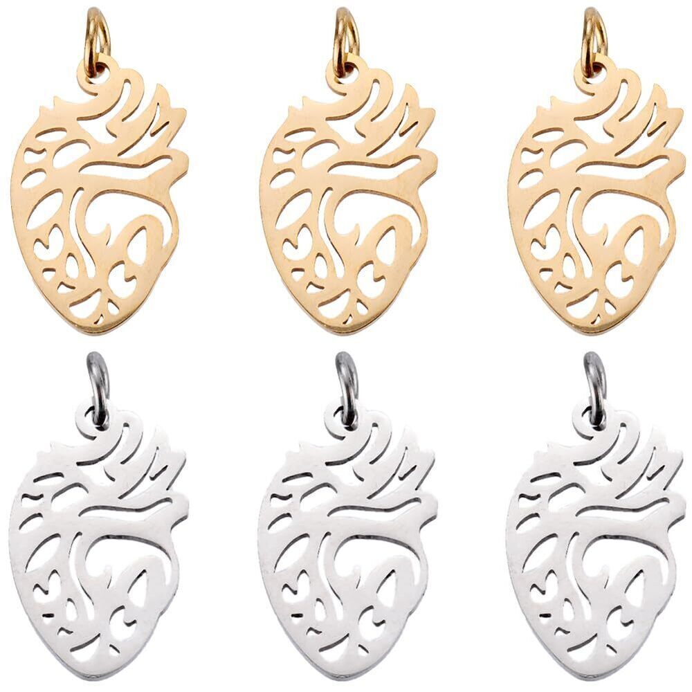 8715 1 Box 12Pcs Heart Shaped Charms Human Organ Charms Gothic Silver Gold